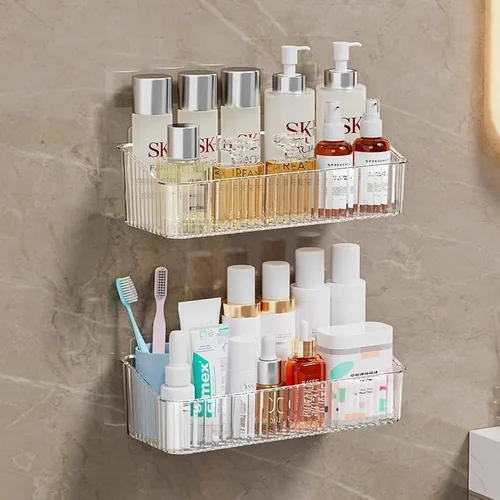Vista 4 de Organizador adhesivo para ducha de 2 piezas, organizador de maquillaje, organizador de maquillaje, cubos de almacenamiento para baño y cocina