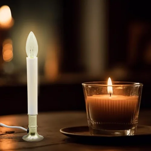 Vista 5 de Creative Hobbies® Lámpara de vela eléctrica para ventana con base chapada en latón, interruptor de encendido/apagado, bombilla, listo para usar (LED)