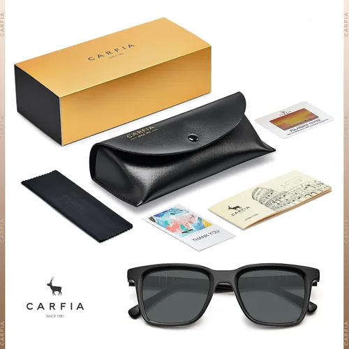 Vista 6 de CARFIA Small Square Polarized Sunglasses for Men UV400 Protection Acetate Retro Shades Driving Glasses