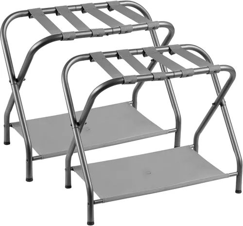 Vista 9 de Heybly Portaequipajes, paquete de 2, soporte plegable de acero para maleta con estante de almacenamiento para dormitorio, hotel, marco de acero