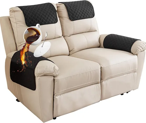Vista 46 de Funda para Reposabrazos de Sofá, Funda para Reposacabezas de Silla Reclinable, Funda de Sillón con Bolsillos, Protector de Muebles Acolchado Beige