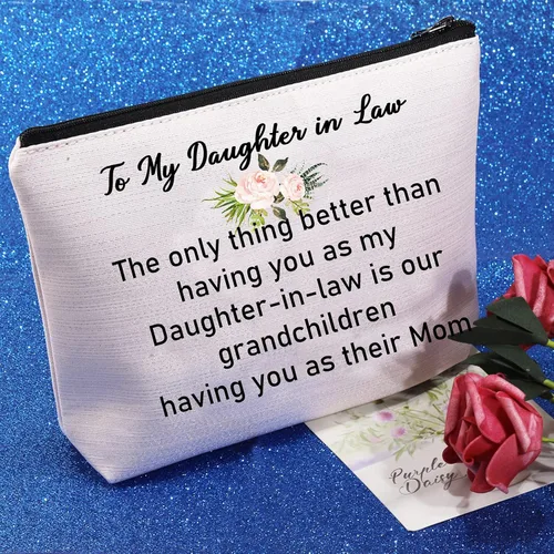 Vista 4 de JYTAPP Bolsa de maquillaje con texto en inglés "To My Daughter-in-Law Gifts - Bolsa de maquillaje para nuera, lo único mejor que tenerte como mi