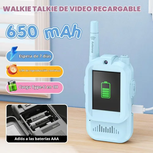 Vista 4 de Walkie Talkie de video para niños, paquete de 2 walkie talkie recargables con cámara de pantalla, chat Facetime de largo alcance, juguetes