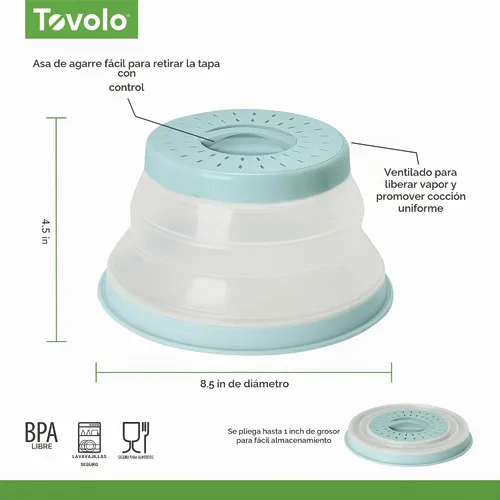 Vista 5 de Tovolo Cubierta para Plato de Microondas Pequeña en Azul Neblina Plegable Ventilada de Silicona Cubierta Antisalpicaduras para Microondas, Apta