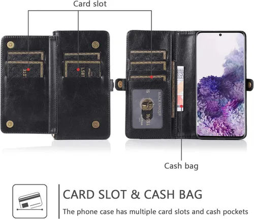 Vista 4 de Asuwish Funda para Samsung Galaxy S20 Plus/S20 Plus 5G - Funda con tapa con cartera, protector de pantalla de vidrio templado, correa