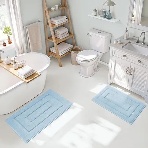 Vista 8 de GRANNY SAYS Juego de 2 alfombras de baño suaves para baño, alfombras de baño antideslizantes y lavables, alfombras de baño absorbentes para bañera