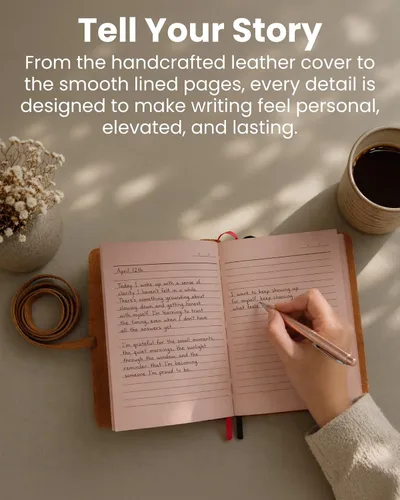 Vista 7 de Diario de cuero con páginas forradas, diseño encuadernado en piel para mujeres y hombres (5 x 7 pulgadas), cuaderno forrado con hojas con líneas