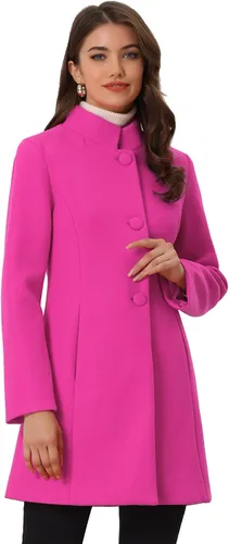 Vista 25 de Allegra K Abrigo de invierno para mujer, abrigo de cuello alto medio largo Negro
