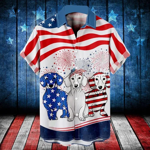 Vista 3 de Mens Tank Tops Loose Fit Flag & Father's Day Harajuku Polyester Square Neck Lightweight Buckle Button Down Shirt