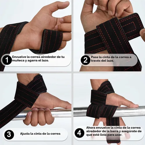 Vista 5 de AQF Leather Weight Lifting Straps, Heavy Duty Wrist Strap for Powerlifting Negro