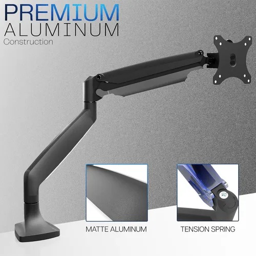 Vista 3 de VIVO Soporte de escritorio de aluminio premium ajustable en altura con brazo articulado para monitor único con resorte de gas, se adapta a pantallas