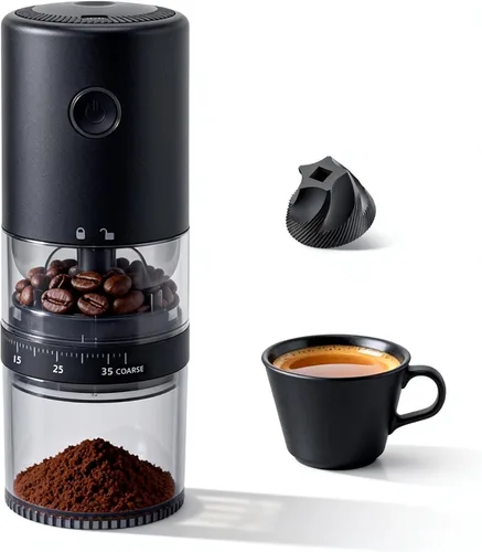 Vista 9 de Molinillo de café eléctrico portátil de acero inoxidable 420, molinillo de café expreso recargable con 38 ajustes de molienda ajustables