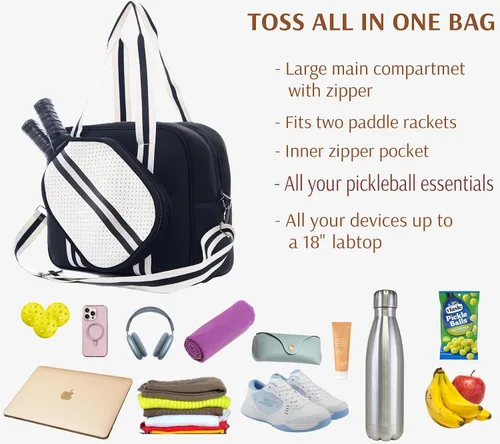 Vista 3 de Bolsa deportiva de pickleball con soporte para raqueta, neopreno, correa de hombro ajustable