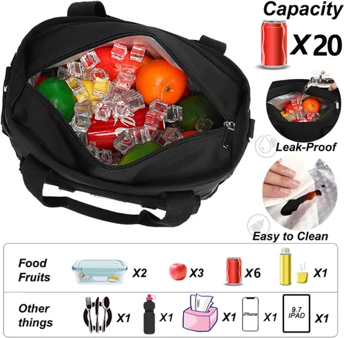 Vista 2 de Bolsa de almuerzo aislada para mujer, negro, nailon, 13.5 x 6.8 x 11.5 pulgadas Lunch Box Containers Compartment Women Adult Work Picnic College