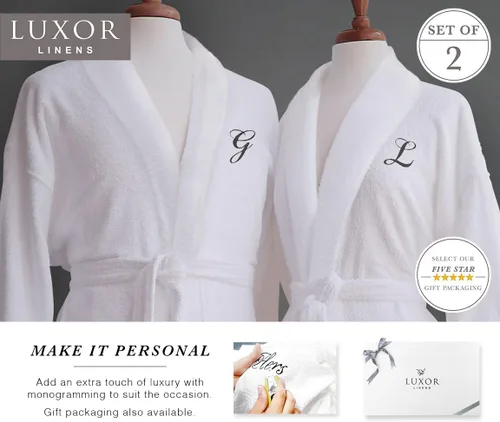 Vista 2 de Batas de baño Luxor Linens para parejas, suaves y elegantes, unisex y de talla única