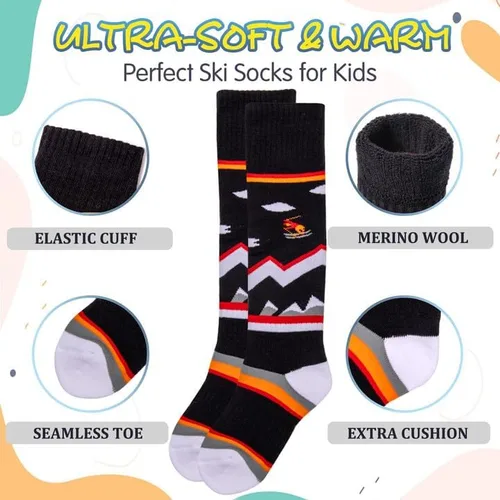 Vista 4 de Aaronano Calcetines de esquí de lana merino OTC para niños, calcetines térmicos para patinaje en nieve para niñas y niños pequeños, 2 pares
