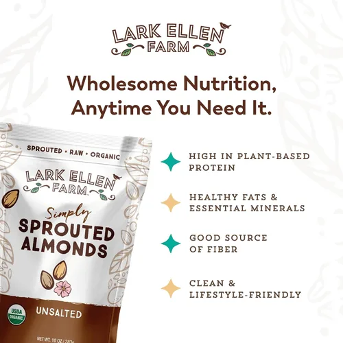 Vista 6 de Lark Ellen Farm Almendras germinadas orgánicas, sin sal – USDA orgánicas, crudas, veganas, sin gluten, sin OMG, aptas para paleo, aperitivo