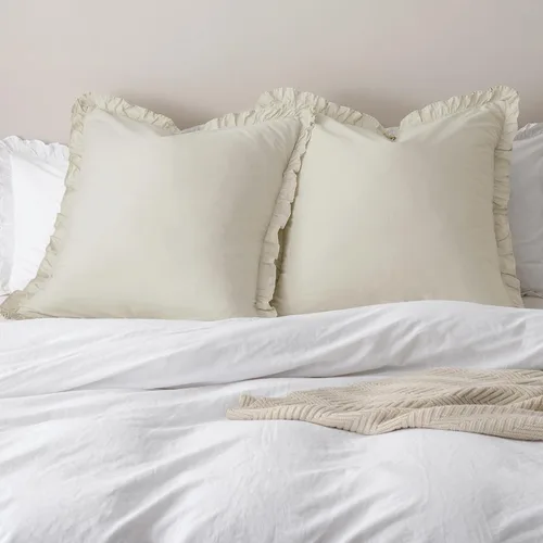 Vista 15 de PHF Fundas de almohada 100% algodón lavado con volantes, tamaño estándar, paquete de 2 fundas de almohada de 20 x 26 pulgadas, sin relleno, fundas