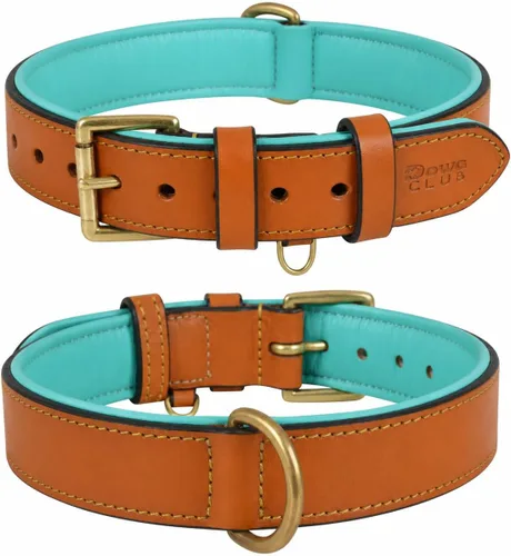 Vista 8 de DowgClub Collar de perro de cuero genuino, negro, pequeño, acolchado