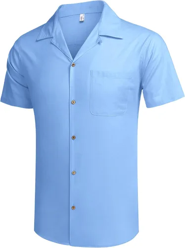 Vista 3 de COOFANDY - Camisas hawaianas de algodón y lino, florales, tropicales, con botones para hombre