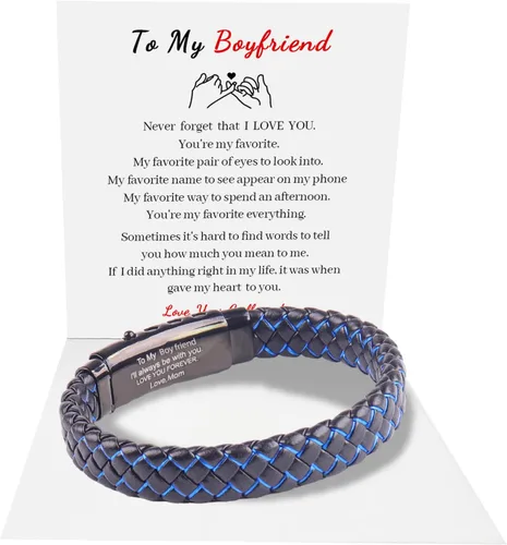 Vista 12 de Pulsera de cuero trenzado con texto en inglés «Love You Forever» para hombres y niños, pulsera inspiradora de acero inoxidable, pulsera de cuero