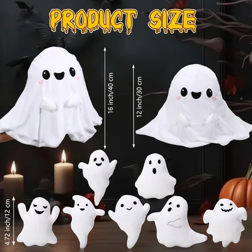 Vista 2 de Liliful Juego de juguetes de peluche fantasma de 16 pulgadas, almohada de peluche fantasma para mamá con 7 lindos bebés de felpa suaves