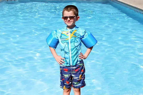 Vista 8 de Poolmaster Camiseta de natación para piscina, chaleco de natación con flotadores de brazo