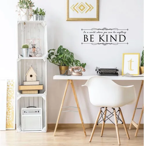 Vista 6 de Calcomanía inspiradora para pared, diseño de texto en inglés «In A World Where You Can Be Anything Be Kind», decoración para el hogar, aula