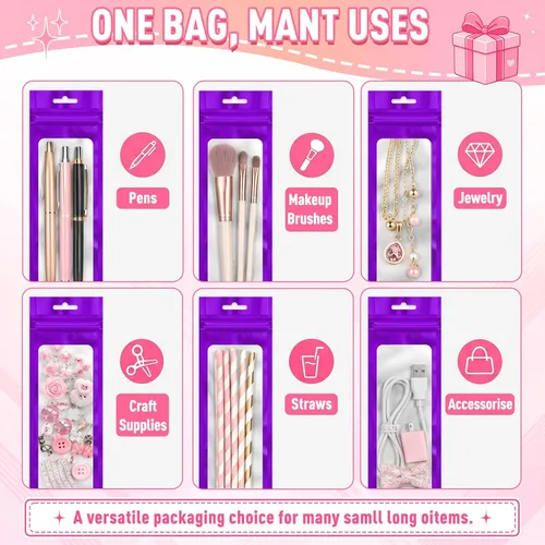 Vista 3 de ANZNKU 300 bolsas para bolígrafos, bolsas de Mylar resellables multicolor de 2.7 x 9 pulgadas, bolsas de embalaje con ventana transparente