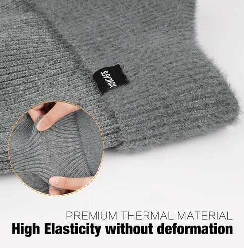 Vista 3 de Wmcaps Gorros de invierno con forro polar con orejeras para hombres y mujeres, gorro de punto térmico cálido para exteriores