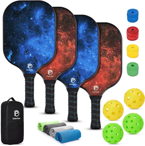 Vista 12 de Dulce DOM Juego de 2/4 palas de pickleball aprobadas por USAPA, 4 bolas de pickleball para interiores y exteriores, raqueta de superficie de fibra