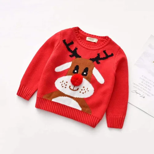 Vista 2 de Suéter tejido de algodón con cuello redondo y cuello redondo para niños pequeños, ropa cálida para otoño e invierno