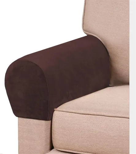 Vista 15 de Paquete de 2 fundas elásticas de terciopelo para reposabrazos, fundas antideslizantes para sofá, protectores elásticos suaves para sala de estar