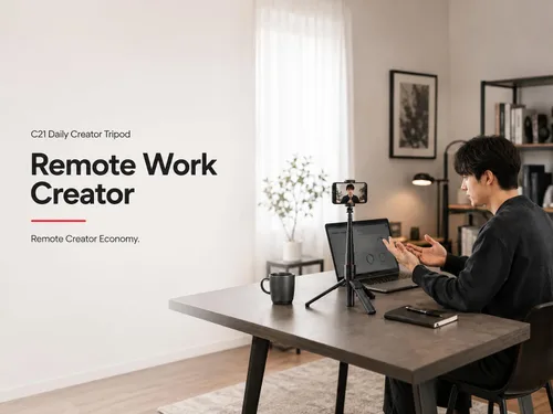 Vista 5 de Minimal Creator - Trípode para iPhone, compacto de 53 pulgadas Compact phone tripod with Bluetooth remote for everyday vlogging, café workspace