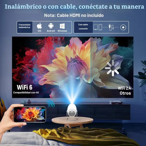 Vista 3 de FEARWIKY Mini Portable Movie Projector with WiFi and Bluetooth, 4K 1080P Support, 180° Rotatable 130'' Screen, Auto Keystone Compatible with