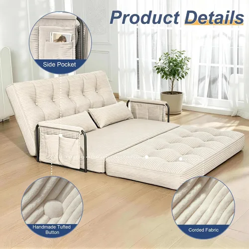 Vista 7 de Kullavik Sofá cama futón,Sofá cama convertible,Sofás deshuesados plegables Beige