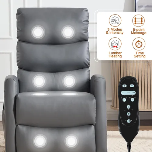 Vista 4 de Luxlen Manual Swivel Rocker Recliner Chair with Massage, Overstuffed Recliner Glider with Vibration Massage and Heat for Nursery, Living Room gris