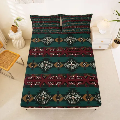 Vista 62 de Juego de ropa de cama de estilo bohemio occidental, tamaño individual, diseño de vaca atrapasueños, sábana bajera ajustable del suroeste, tribu