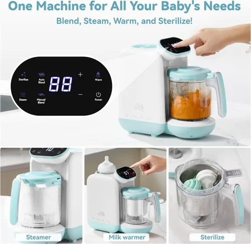 Vista 2 de Chefhandy Máquina de alimentos para bebés, vaporera y licuadora, máquina de puré con mezcla automática/manual, cesta de vapor, calentador