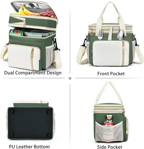 Vista 9 de Lonchera y bolsa de almuerzo para mujeres y hombres, lonchera grande aislada para adultos, a prueba de fugas, bolsa enfriadora para el trabajo