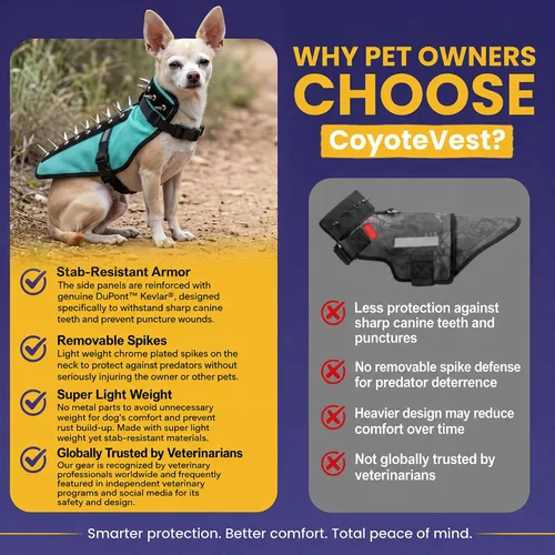 Vista 8 de CoyoteVest Chaleco Protector de Arnés para Perro, Accesorios Reflectantes para Perro con Picos para Proteger a tu Mascota de Ataques de Rapaces