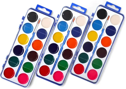Vista 8 de Juego de 100 pinturas de acuarela para niños, 12 colores de acuarelas con pincel, juego de pintura de acuarela para niños para recuerdos de fiesta