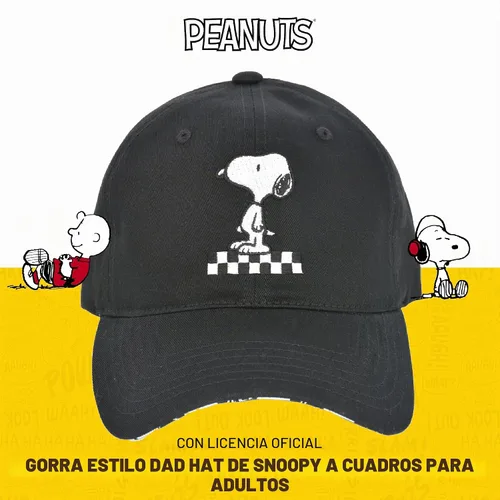 Vista 2 de Concept One Gorra unisex para adultos Peanuts Snoopy, gorro de papá para adultos con visera curvada, gorro de béisbol Negro