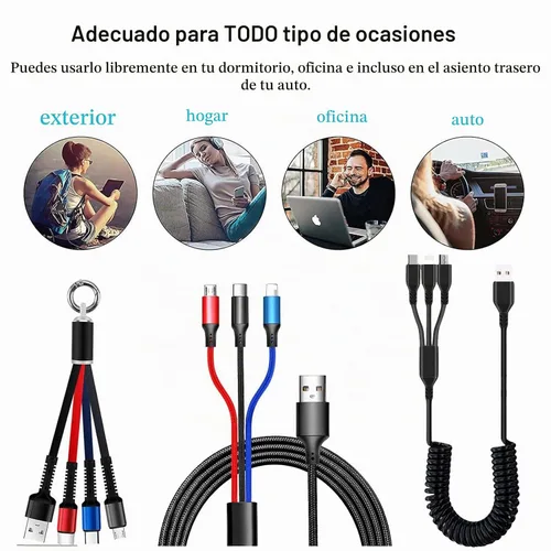Vista 6 de Juego de cables de carga USB multifunción, paquete de 3 cables trenzados de nailon 3 en 1, múltiples cables de carga rápida para el hogar, oficina