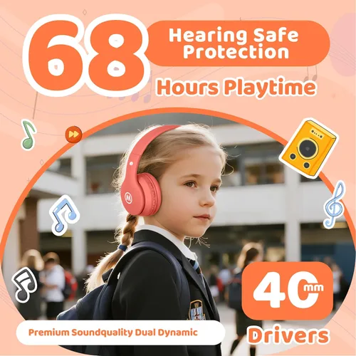 Vista 3 de Mokata Auriculares Bluetooth inalámbricos/con cable para niños, volumen limitado, 85/110 dB, protección plegable sobre la oreja, auriculares