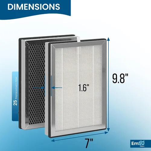 Vista 2 de 25 filtros de repuesto para 25 purificadores de aire S1/W1/B1, filtro de carbón activado H13 True HEPA 3 en 1, paquete de 2 filtros
