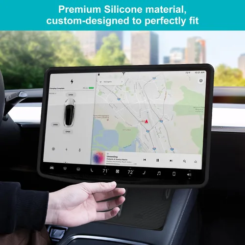 Vista 4 de frani Protector de Marco de Pantalla Negro Diseñado para Tesla Modelo 3 (2025-2017), Tesla Modelo Y (2025-2020), Accesorios de Decoración