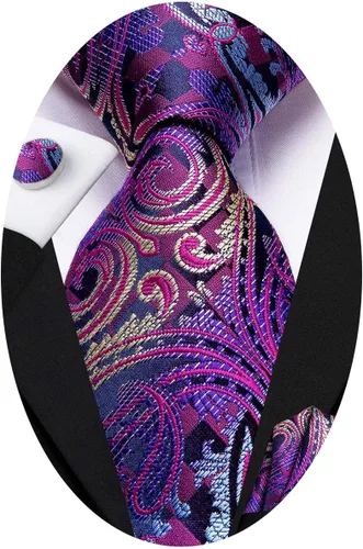 Vista 54 de Hi-Tie Conjunto de corbatas de seda con estampado paisley para hombre, pañuelo de bolsillo y gemelos, conjuntos de corbata formal para negocios a