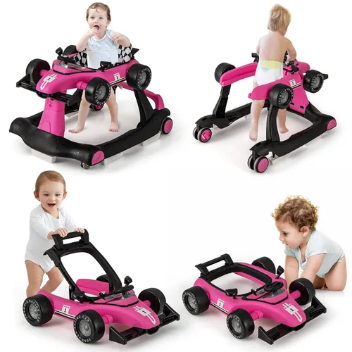 Vista 14 de HONEY JOY Andador de bebé 4 en 1, caminador de actividad con 3 alturas ajustables, ruedas suaves con velocidad ajustable, asiento acolchado, música