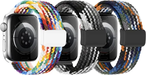 Vista 9 de OWKEY Correa trenzada Solo Loop compatible con Apple Watch para niños, correa elástica transpirable con hebilla fácil para iWatch Series 9, 8, 7, 6